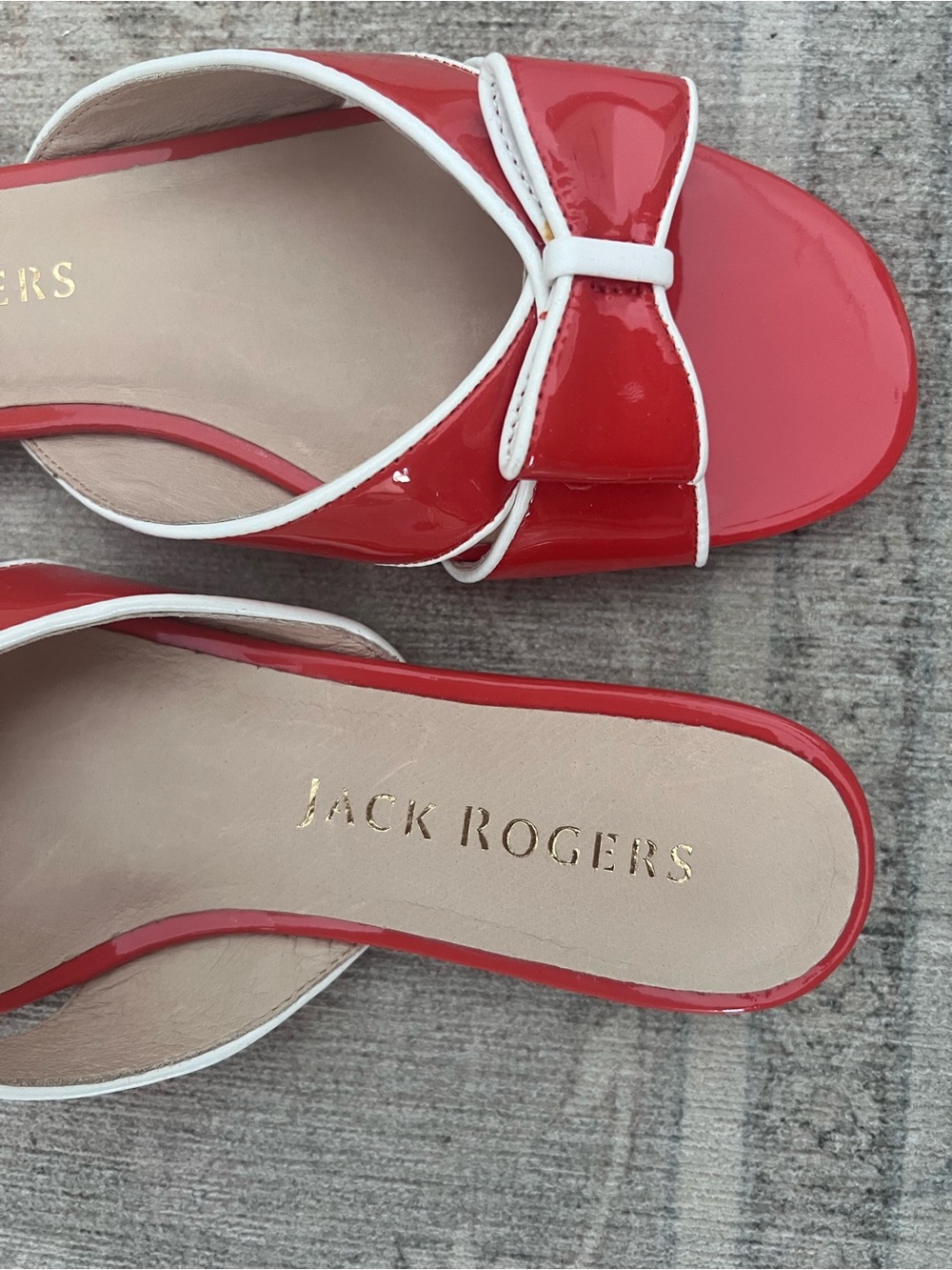 Jack Rogers Red Patent Bow Slide Sandals with White Trim - brand new!! - Picture 4 of 8